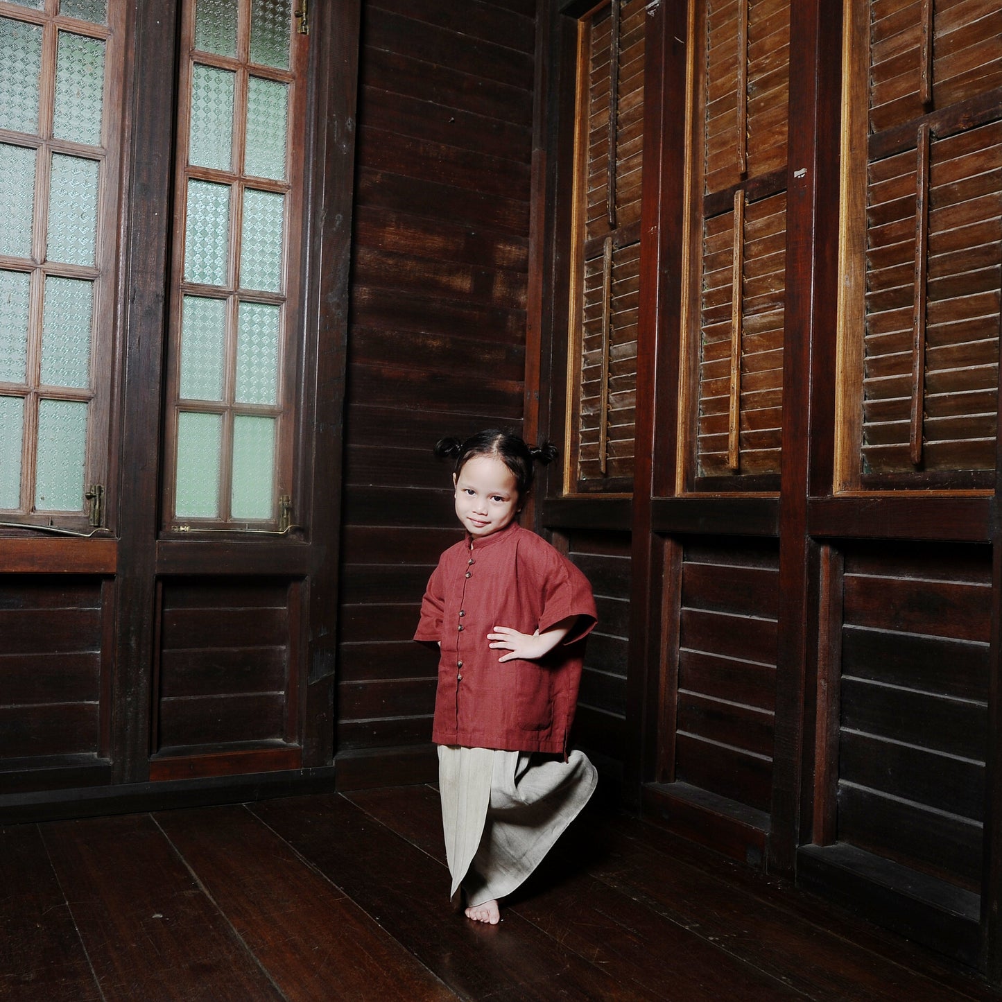 Ratna Boxy Girl Set in Dusty Red