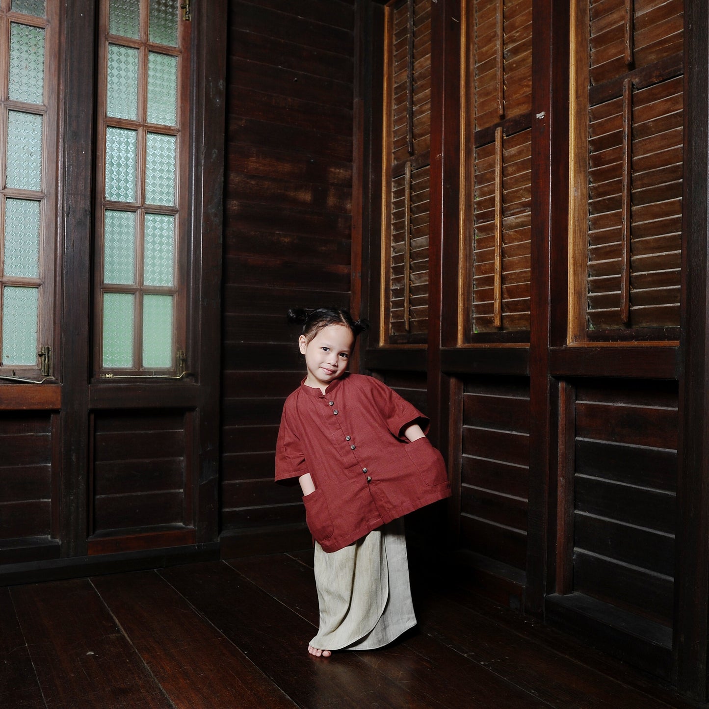 Ratna Boxy Girl Set in Dusty Red