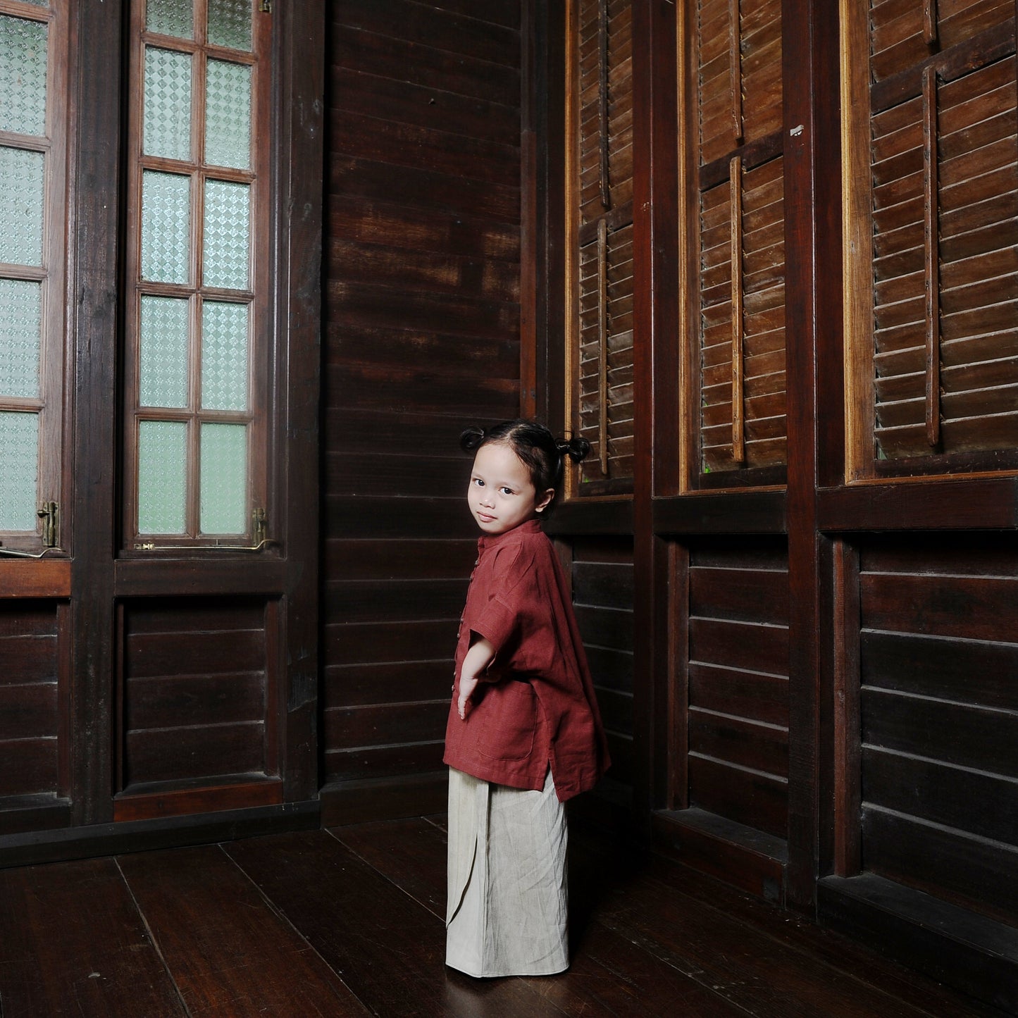 Ratna Boxy Girl Set in Dusty Red