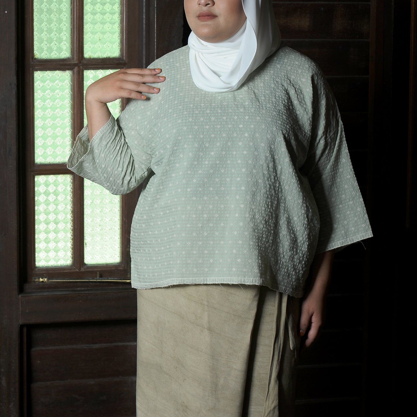 Puspita Kurung Kedah Set in Green
