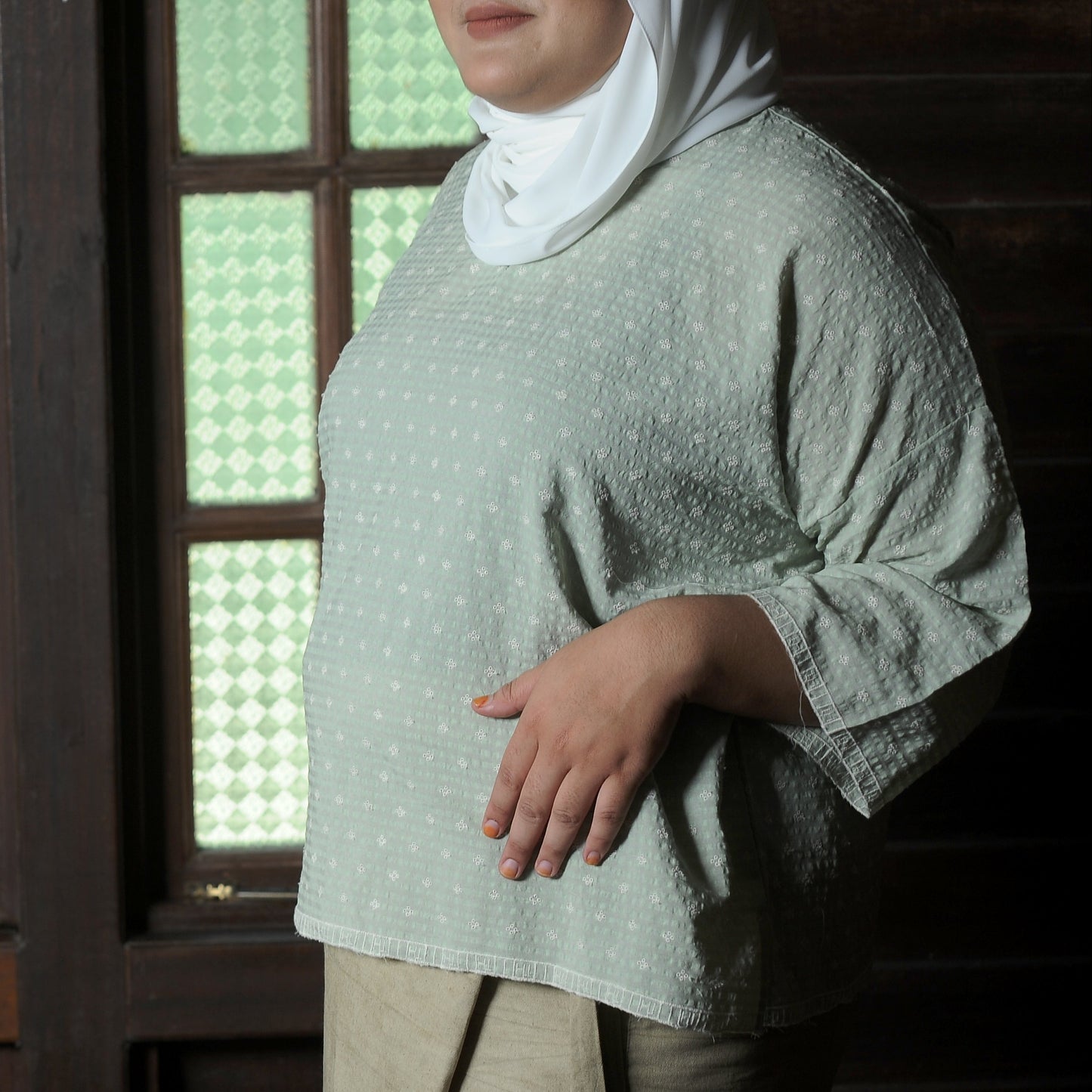 Puspita Kurung Kedah Set in Green
