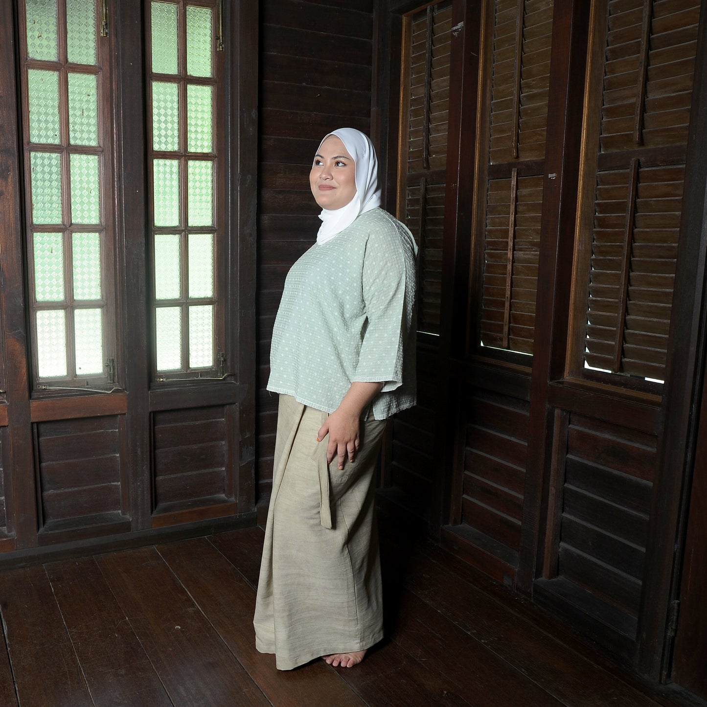 Puspita Kurung Kedah Set in Green