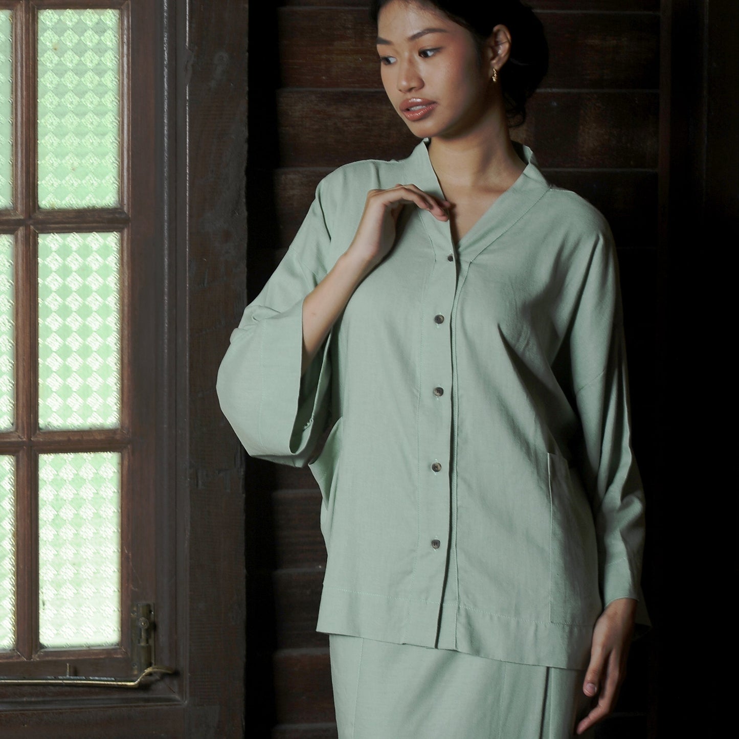 Kirana Boxy Kebaya in Sage Green