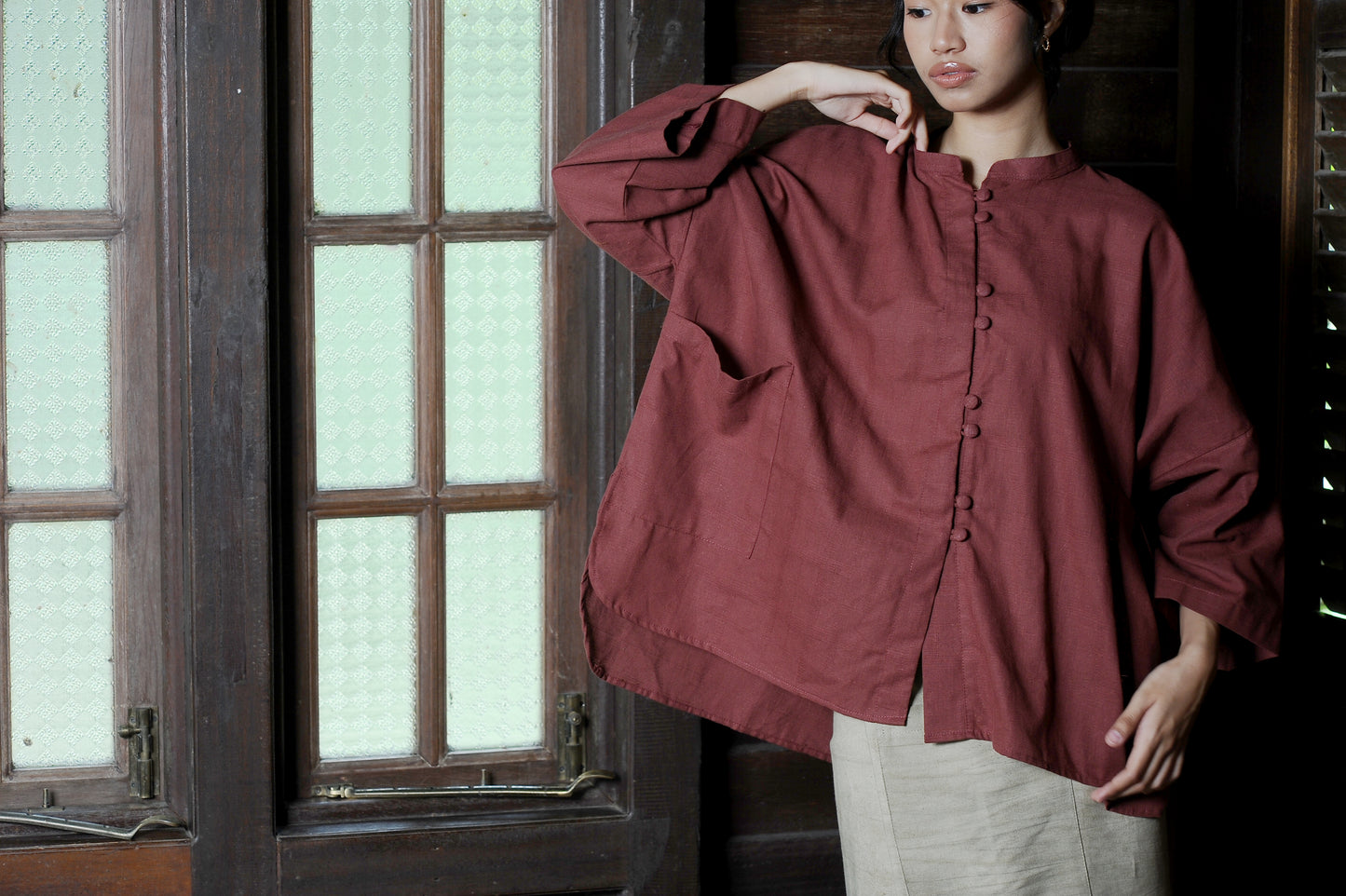 Afsun Top in Dusty Red