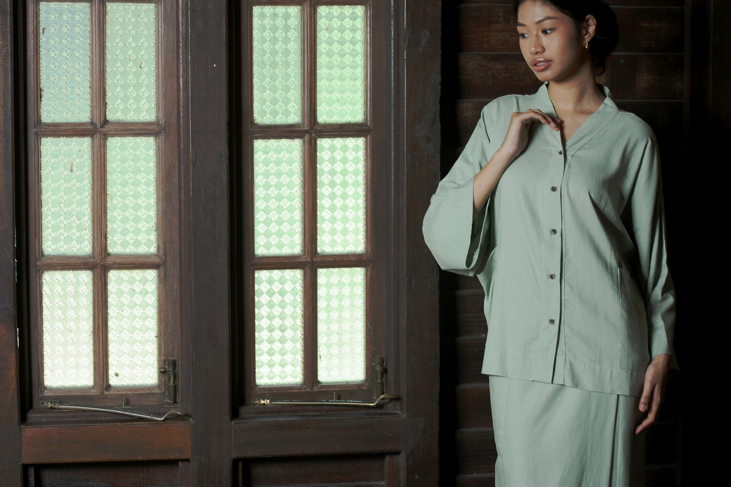 Kirana Boxy Kebaya in Sage Green